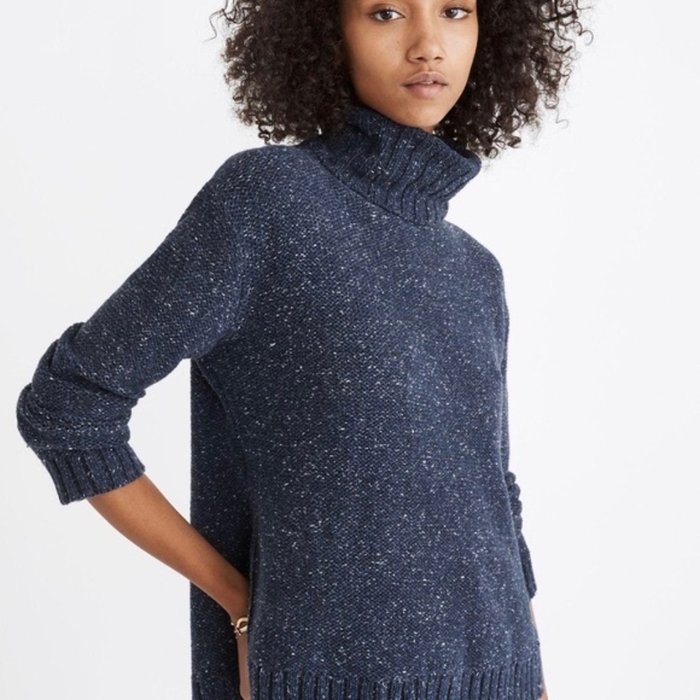 Madewell | Marled Blue Turtleneck 3/4 Sleeves